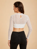 Women’s Oktoberfest White High Neck Lace Cropped Dirndl Blouse