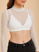 Women’s Oktoberfest White High Neck Lace Cropped Dirndl Blouse
