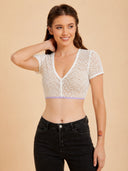 Women’s Oktoberfest White V-Neck Lace Cropped Dirndl Blouse