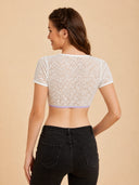 Women’s Oktoberfest White V-Neck Lace Cropped Dirndl Blouse