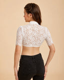 Women’s Oktoberfest White Sheer Lace Cropped Dirndl Blouse