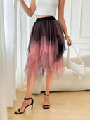 Women's Red and Black Gothic High-Low Tulle Skirt