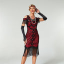 Vestido flapper rojo de lentejuelas estilo Art Deco