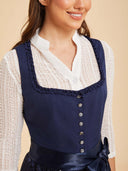 Navy Blue Midi Dirndl Dress with Sequin Embroidered Apron