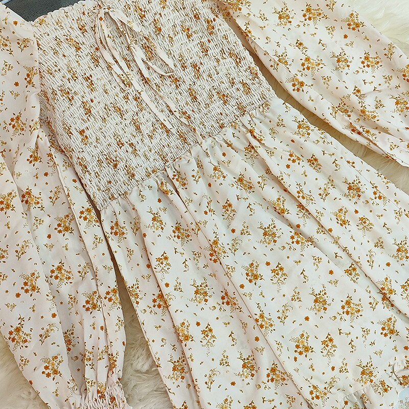 Retro 70s Bohemian Floral High-low Smocked Maxi Dress