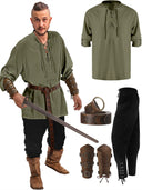 Pirate & Viking Style Outfit Set: Shirt, Pants, Waist Belt - Retrorobe