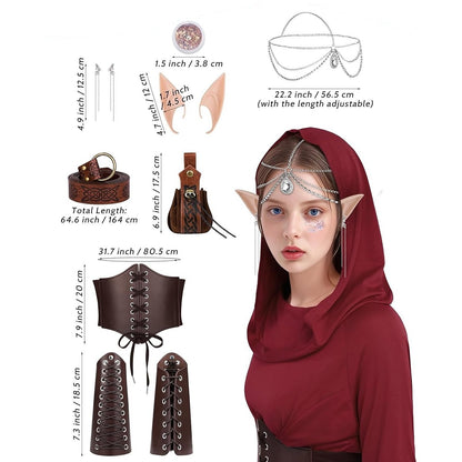 Medieval Asymmetrical Dress with Headpiece Corset Armors