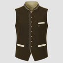 Men's Vintage Alpine Embroidered Trachten Vest in Olive