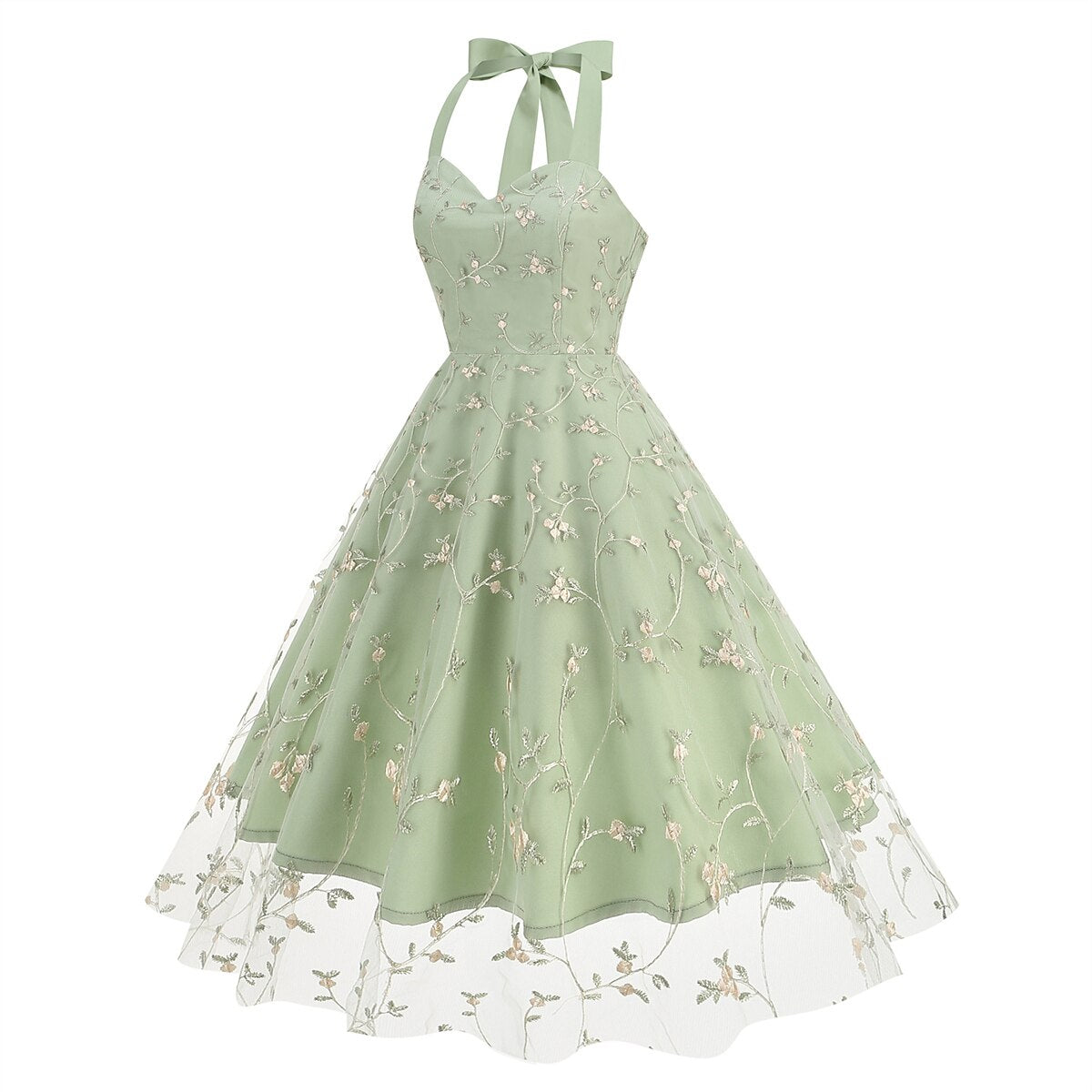 Floral Embroidered Halter Midi Dress