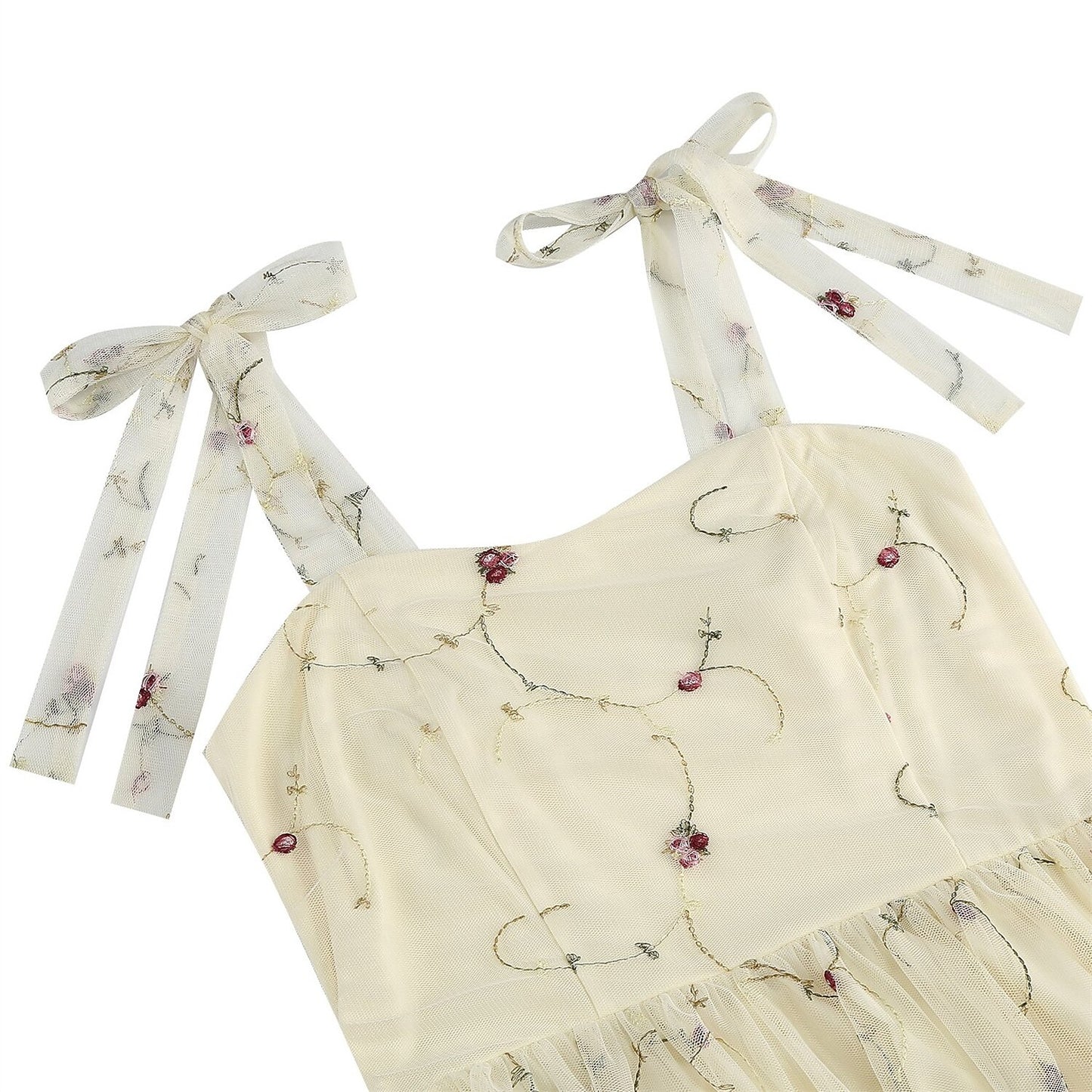 Embroidered Tie Strap Midi Dress