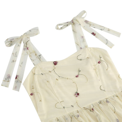 Embroidered Tie Strap Midi Dress