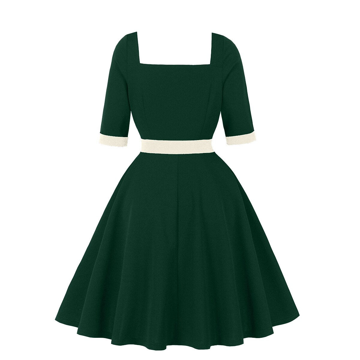 Women's 1950s Contrast Sweetheart Neck Half Sleeve A-Line Dress