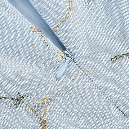 Embroidered Floral Tulle Midi Dress