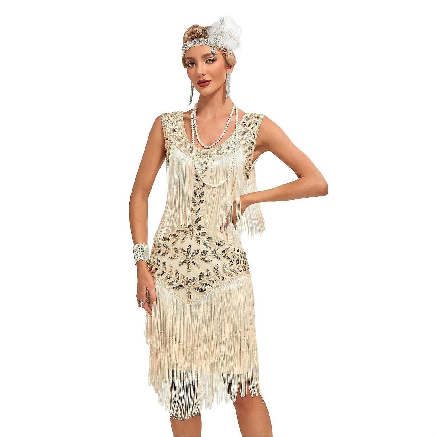 Beaded Art Deco Floral Flapper Dress