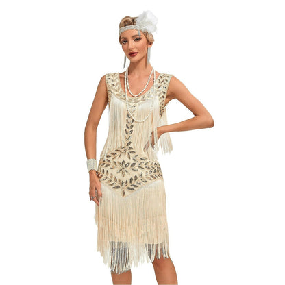 Beaded Art Deco Floral Flapper Dress