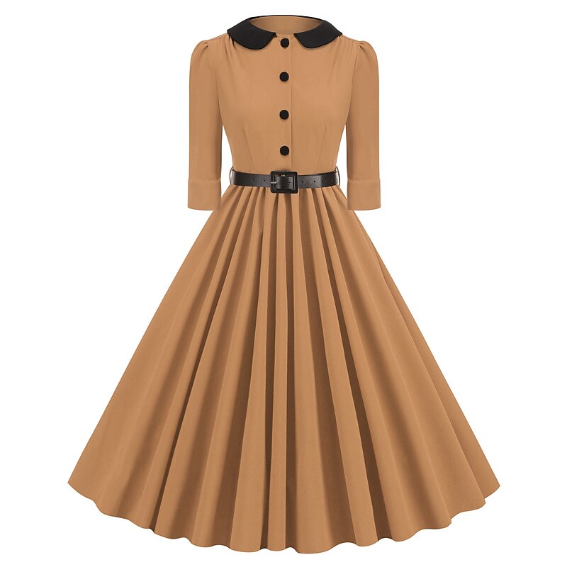 Women's 1950s Peter Pan Collar Half Sleeve A-Line Dress