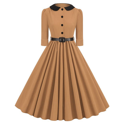 Women's 1950s Peter Pan Collar Half Sleeve A-Line Dress