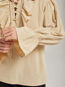 Men's Beige Ruffle Pirate Shirt & Black Pants Costume Set