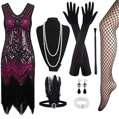 Fuschia Flapper Dress with ACCs