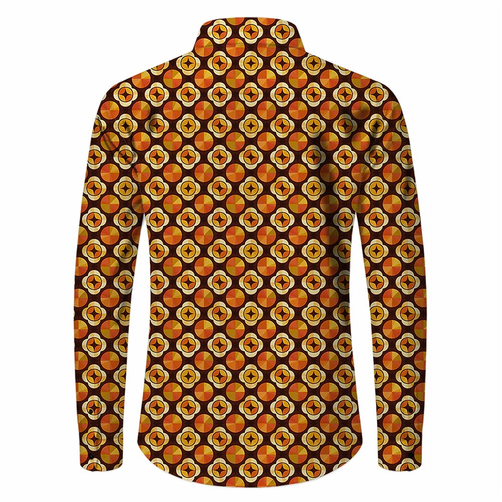 Retro 70S Vintage Geometric Circle Motif Long Sleeves Collar Shirt