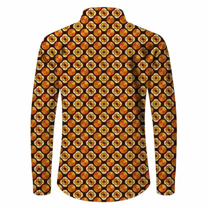 Retro 70S Vintage Geometric Circle Motif Long Sleeves Collar Shirt