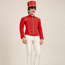 Disfraz de cascanueces rojo para hombre de 3 piezas con ribete de presillas