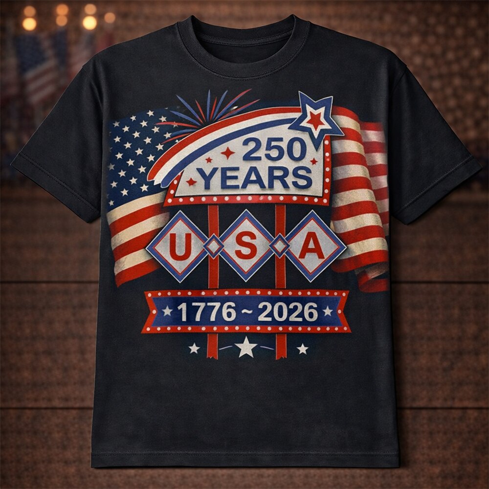 Men's American 250th American Flag 1776-2026 Patriotic Retro Printed T-shirt