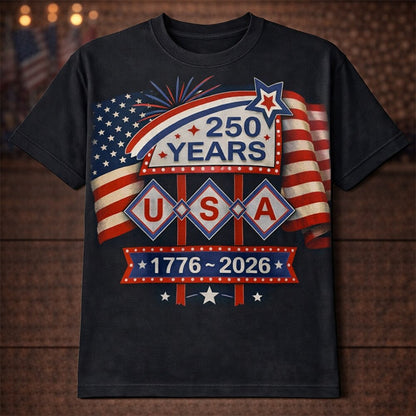Men's American 250th American Flag 1776-2026 Patriotic Retro Printed T-shirt