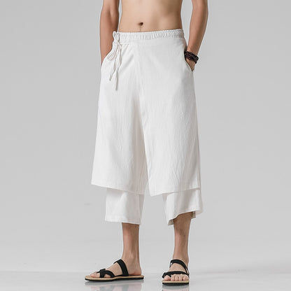 Retro Style Faux Two Piece Design Linen Pants - Retrorobe