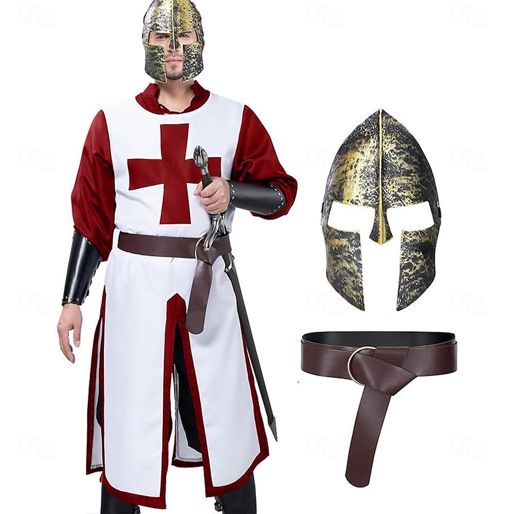 Men's Crusader Style Outfit Set: Shirt, Waist Belt, Helmet