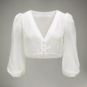 White Long Sleeve Cropped Dirndl Blouse for Oktoberfest