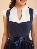 White V-Neck Dirndl Blouse with Lace Flutter Sleeves