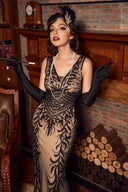 Elegant Sequin & Lace Evening Gown with Feather Detailing