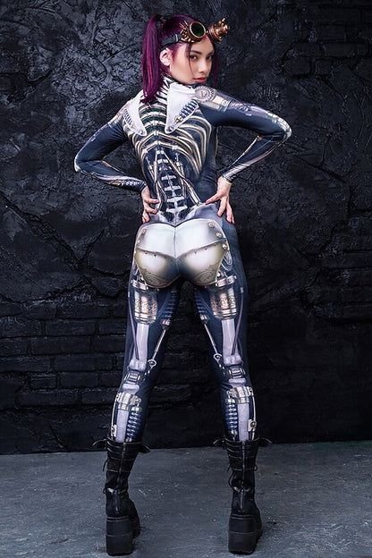 Skeleton Skull Steampunk Robot Full Body Catsuit