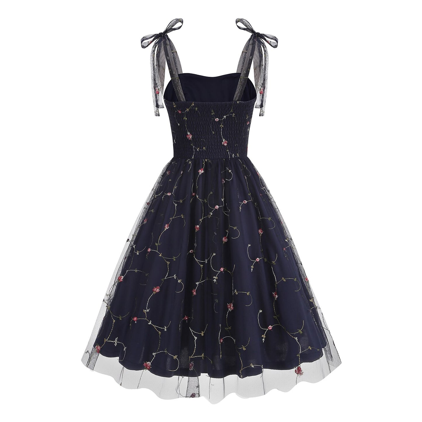 Embroidered Tie Strap Midi Dress