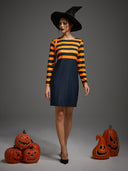 Women's Orange Black Striped Gothic Halloween Dress
