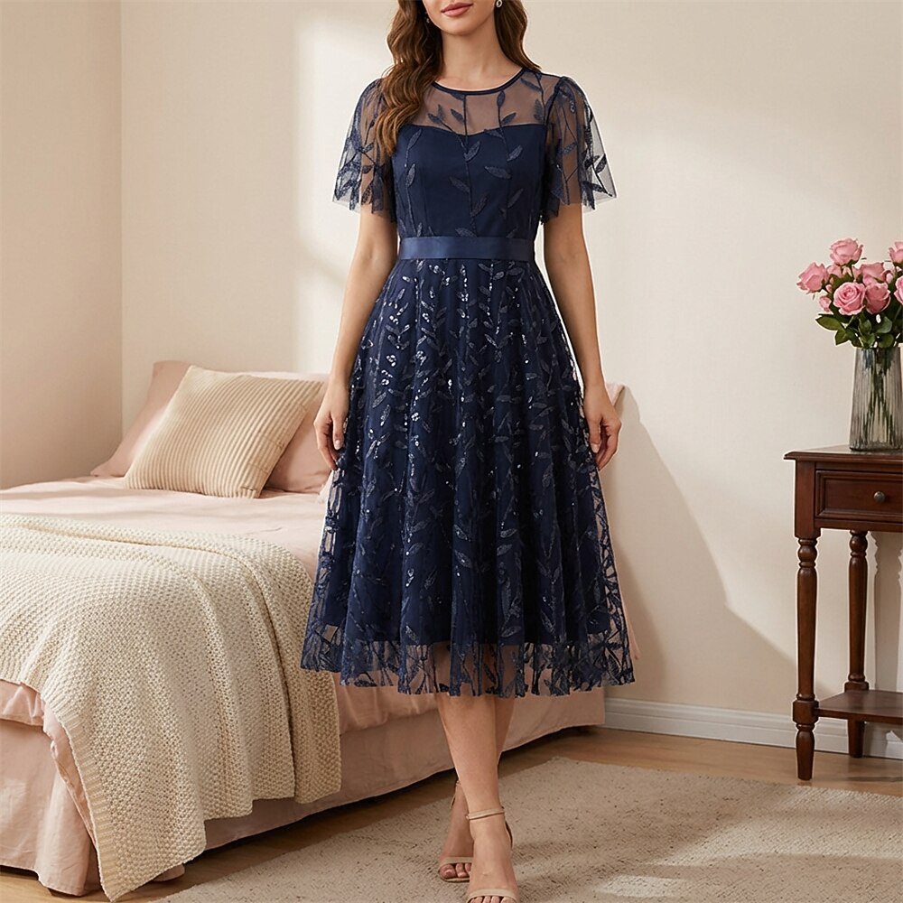 Embroidered Flutter Sleeve Midi Dress