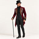 Ensemble de costume victorien pour homme 5 pièces bordeaux à bordures florales