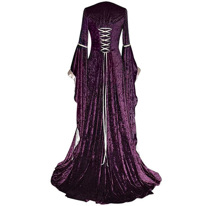 Medieval Velvet Trumpet Sleeves Dress Plus Size