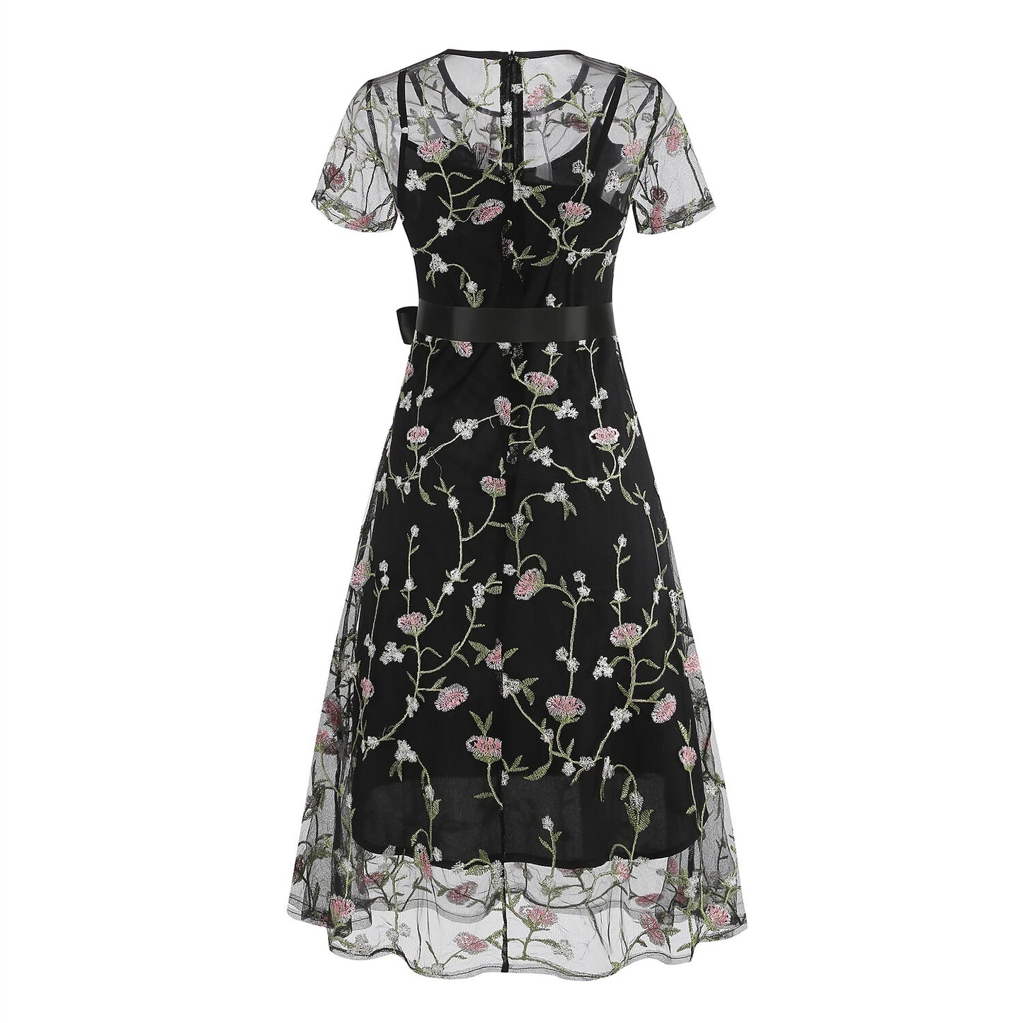 Floral Embroidered Mesh Midi Dress