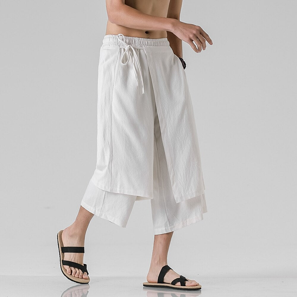 Retro Style Faux Two Piece Design Linen Pants - Retrorobe