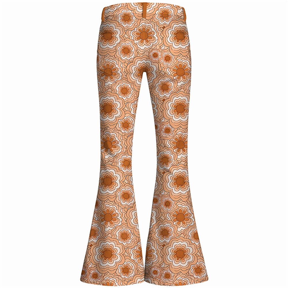 Retro 70s Geometric Floral High Waist Wide Flared Trousers
