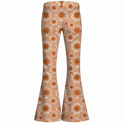 Retro 70s Geometric Floral High Waist Wide Flared Trousers