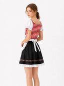 Robe Dirndl rouge à carreaux pour l'Oktoberfest, avec tablier et chemisier 