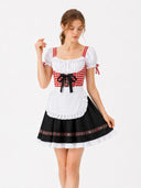 Oktoberfest Red Checkered Dirndl Dress with Apron and Blouse