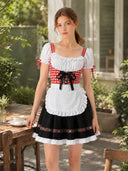 Oktoberfest Red Checkered Dirndl Dress with Apron and Blouse