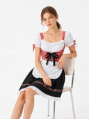 Robe Dirndl rouge à carreaux pour l'Oktoberfest, avec tablier et chemisier 