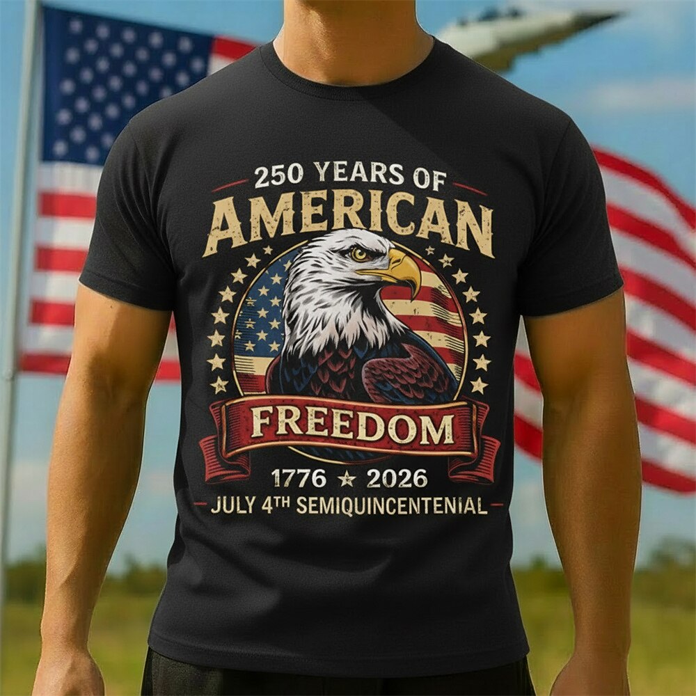 Men's American 250th Eagle American Flag Freedom Patriotic Printed T-shirt