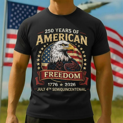 Men's American 250th Eagle American Flag Freedom Patriotic Printed T-shirt