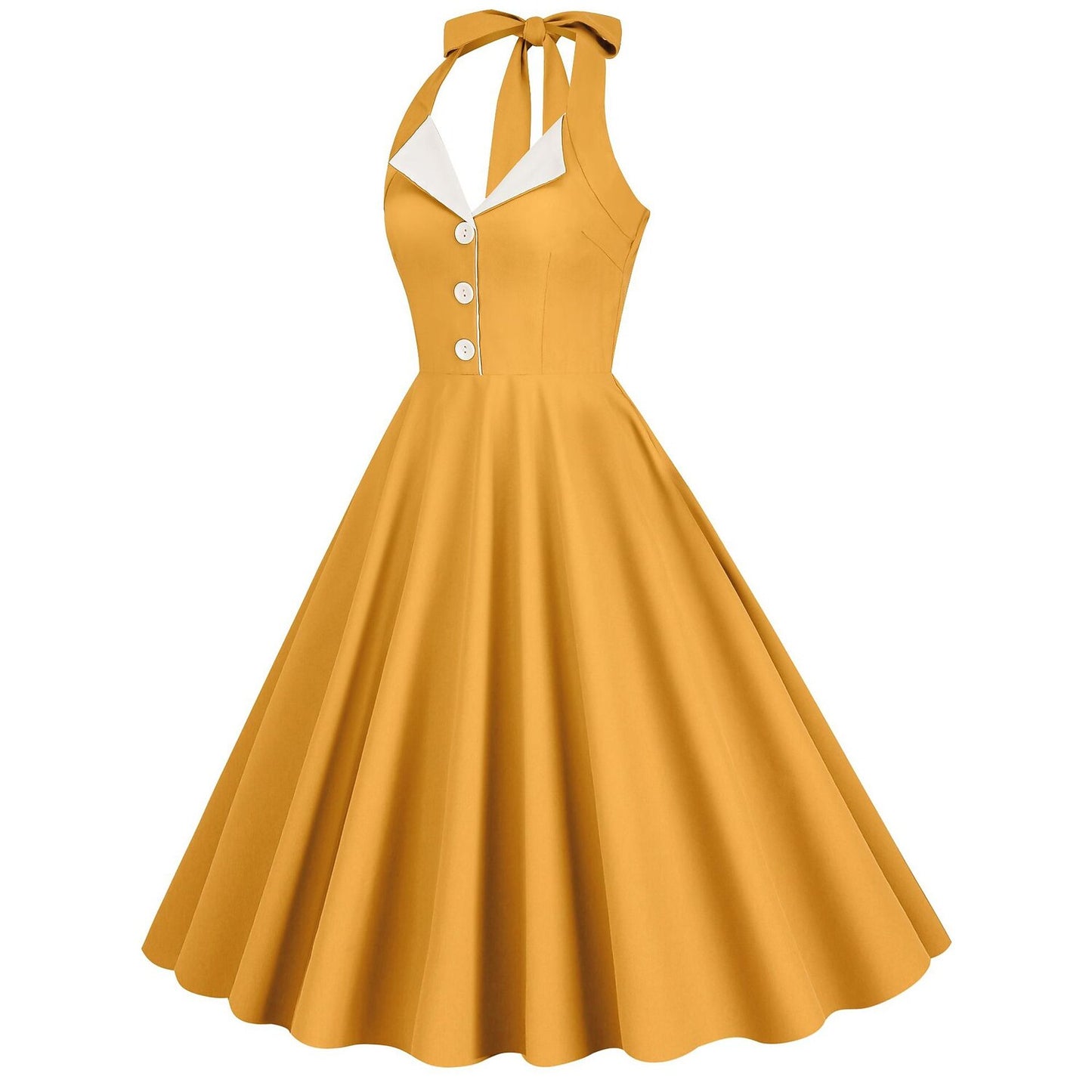 Women's 1950s Purple Halter Neck Swing Dress